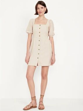 New Old Navy Ivory Linen Mini Dress Size M